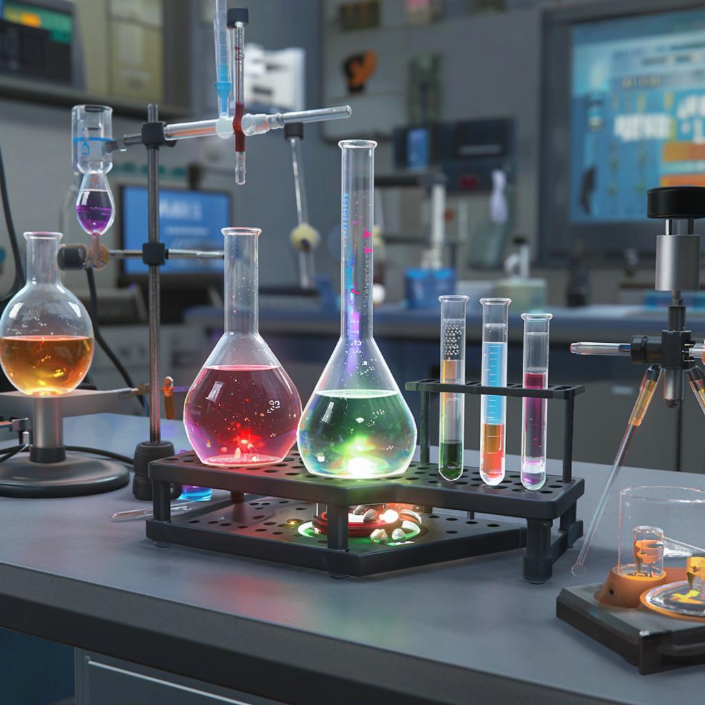 Complex lab setup with tubes and burners